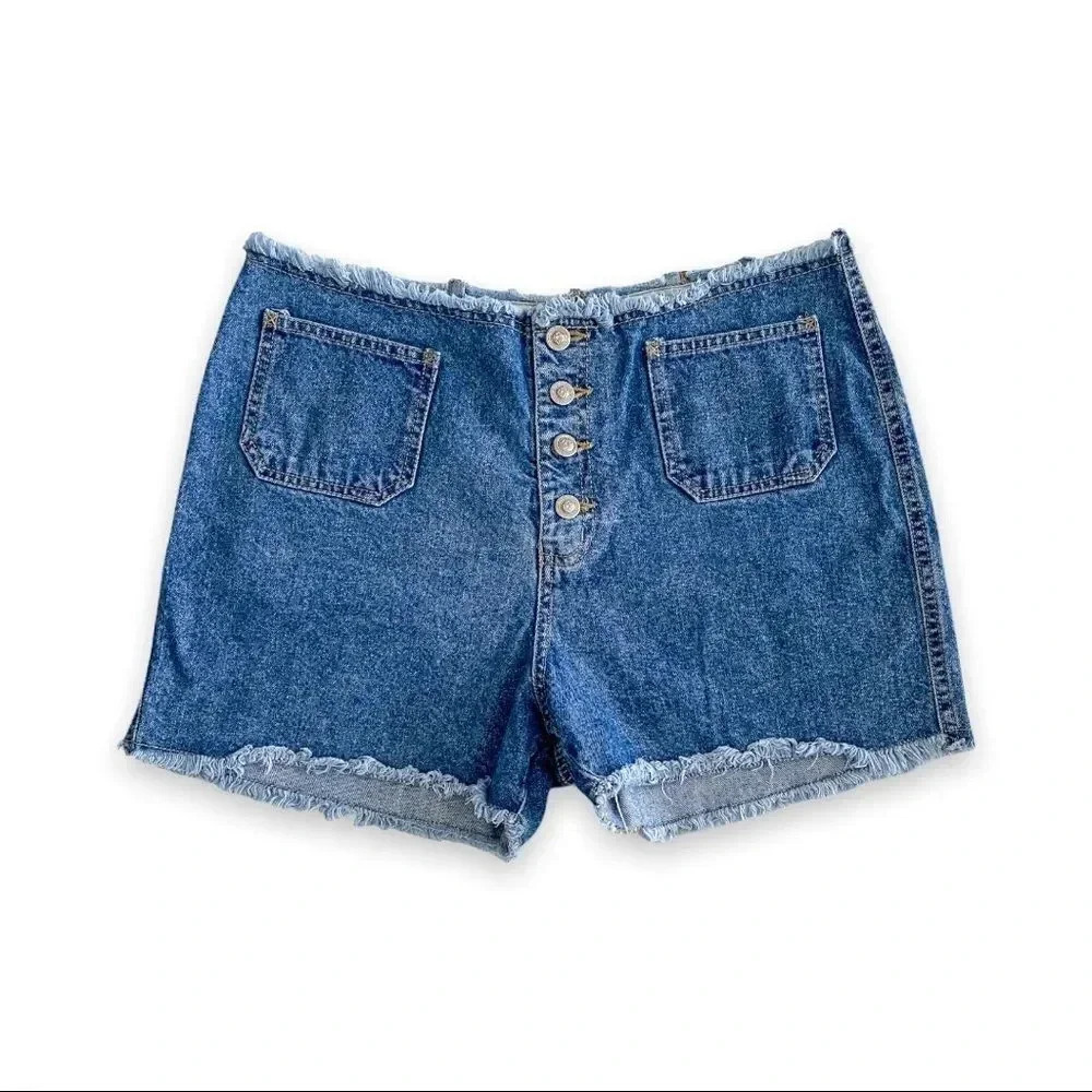 𝅺y2k Nick & Sarah Raw Hem Button Fly Denim Shorts